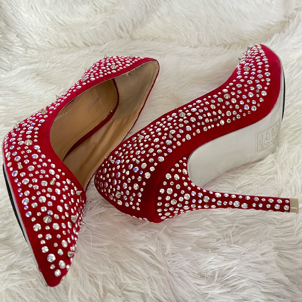 Silver Spiked and studded red pumps